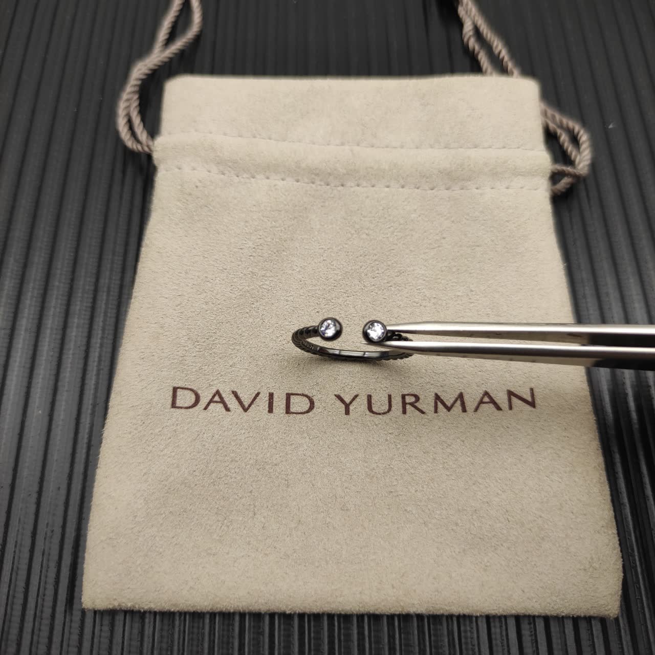 David Yurman Black Diamond Ring with Twisted Band